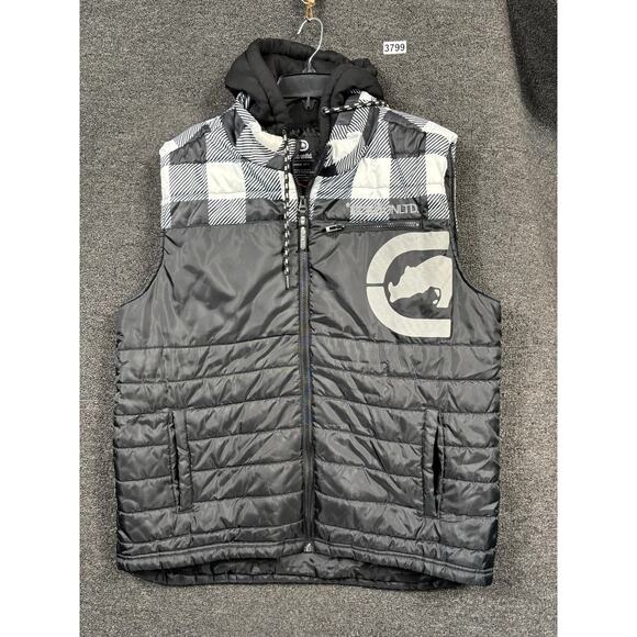Ecko Unltd Vest Mens XL Hooded Puffer Jacket Buffalo Plaid Streetwear - Picture 1 of 7